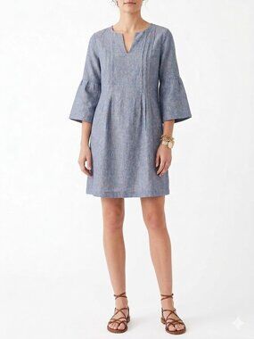 NWT Linen Dress Petite Medium Light Blue 3/4 Bell Sleeve Summer